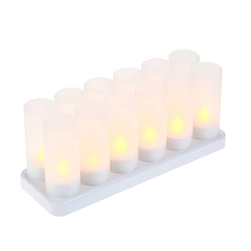 Topyond Lot de 12 Bougies Chauffe-Plat LED à Couleurs changeantes, Rechargeables, sans Flamme, avec télécommande, Tasses givrées, Station de Charge pour fête de Noël, Vacances, Mariage,