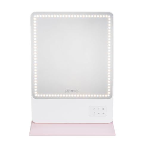 Riki Skinny Duo ECO Glam On-The-Glow Set, Smart Travel-Friendly LED Mirror with Durable Protective Cover Double as Stand, CRI 95+, Color Temperature & Brightness Adjustable (White/Pink)