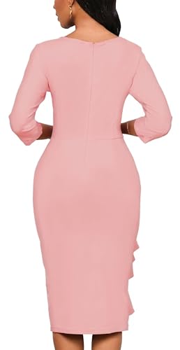 Yajedo Church Dresses for Women 3/4 Sleeve Bodycon Ruffle Vintage Wear to Work Pencil Midi Dress