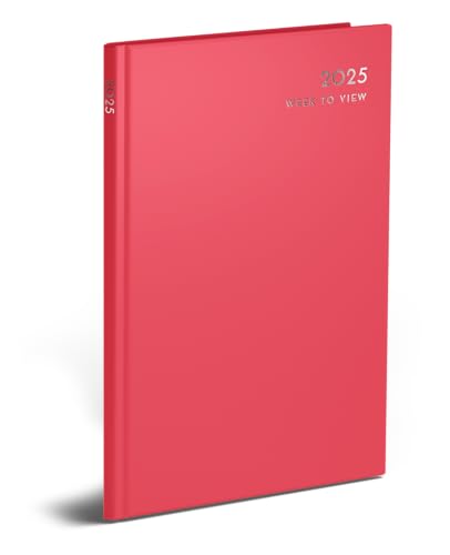 2025 A4 Week to View Diary - Appointment Times Full Year Hardback UK Planner - for Home Office School & Work (Watermelon Pink)