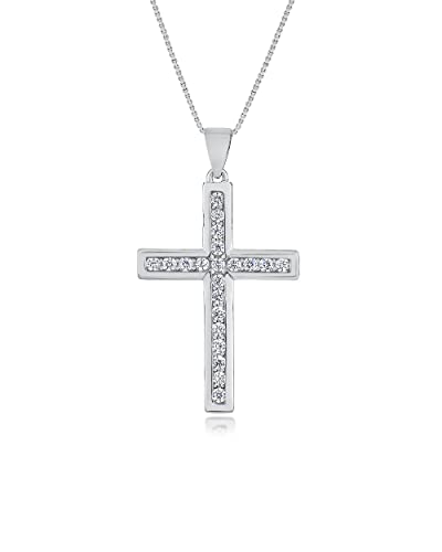 DANIEL CLIFFORD® Camille Damen Halskette Silber 925 Kreuz Anhänger, 45cm Kreuzkette Sterlingsilber Zirkonia Kristalle, Silberkette Kreuzanhänger