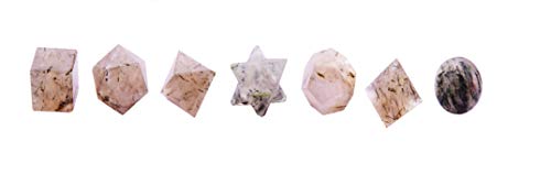 Blessfull Healing Black Rutile Pocket Palm Reiki Stones Plantonic Solids Sacred Geometry Set Tumbled/Merkaba Star Statue Gemstones for Balancing/Meditation/Spiritual