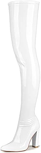 Women's Heeled Over The Knee Boots Patent Leather PU Chunky Block Heel Sexy Fashion Dress Wedding Side Zip Pointed Toe High Heels Thigh High Boots Long Boot White Patent Leather PU Size US 9.5 CN 41