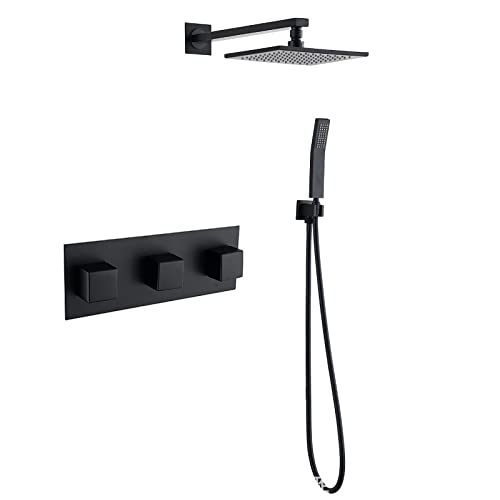 Vanne set douche pluie 8 pouces avec douchette à main et mitigeur or brossé encastré