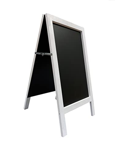 Pizarra caballete marco madera blanco rústico. Pizarra negra doble cara apta para tizas y rotuladores efecto tiza. Medida 90 x 50 cm. Ideal para hostelería infantil restaurante decoración infantil.