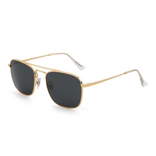 Image of JIM HALO Retro Square Aviator Sunglasses Premium Glass Lens Flat Metal Eyewear Men Women