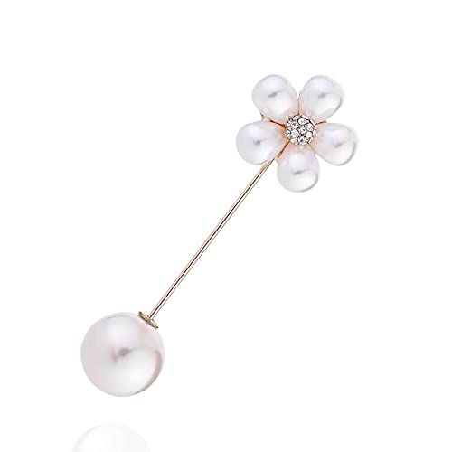 Image of Faux Pearls Flower Lapel Stick Brooch Pin for Women Girls Crystal Cubic Zirconia Floral Pins Scarves Hat Suit Cardigan Tuxedo Tie Corsage Brooches Pins Dainty Jewelry Gifts Wedding