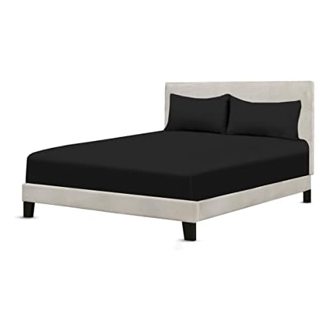 A ATH COLLECTION 300 Thread Count Egyptian Cotton Fitted Sheet 30 CM/12 Inch Extra Deep Pocket, Hotel Quality Cotton Soft, Fade & Wrinkle Resistant Fitted Bed Sheets (Single, Black) Cover