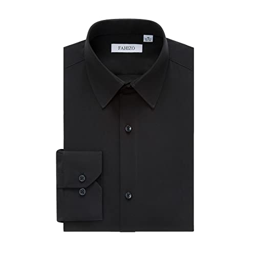 FAHIZO Men s Dress Shirt Long Sleeve Stretch Regular Fit Button Up Shirts(Black, 36 -37 Sleeve XL)