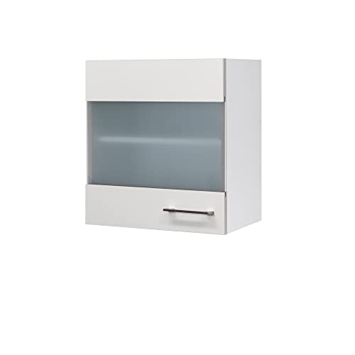 RIWAA - Glas-Hängeschrank GRANTHAM - 1-türig - Classic & Clean - Weiß mit Glaseinsatz in Milchglasoptik - Breite 50 cm, Höhe 54 cm Cover