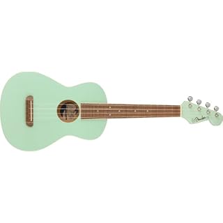 Fender Avalon Ténor Ukulélé Motif noyer Vert surf - Les Beatles, Paul McCartney, John Lennon, RIngo Starr, George Harrison