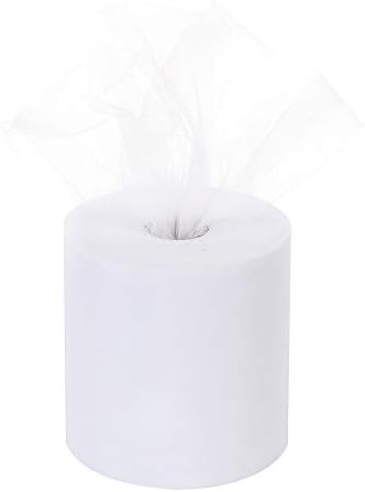 Tulle Roll 6Inchx200Yards(600ft)Tulle Ribbon Tulle Fabric Table Skirt Wedding Decorations Gift Wrapping (White)