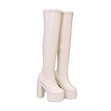 ニーハイブーツ 厚底15ｃｍ ハイヒール ロングブーツ 美脚 イベント 仮装 女装 男装 パーティー ハロウィン コスプレ (24ｃｍ, ホワイト)