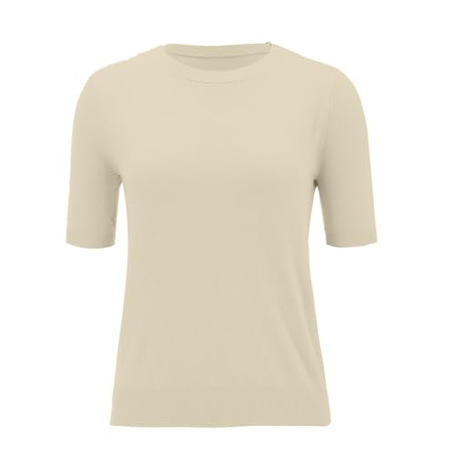 Womens Short Sleeve Sweater Ribbed Knitted Crew Neck Sweater Shirts - image 4