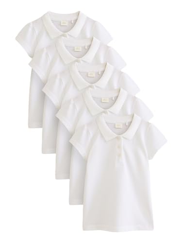 NEXT Fille Polo Slim 100% Coton à Manches Courtes, Lot de 5 Blanc 9 Ans