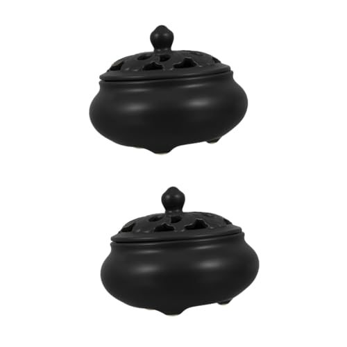 NUOLUX 2個 気化器 コーンホルダー 禅の庭の装飾 魔術用品 お香 感覚 装飾香炉 家庭用香炉 スティックバーナー 陶器香炉 コーン香 香粉バーナー 香炉飾り セラ Black