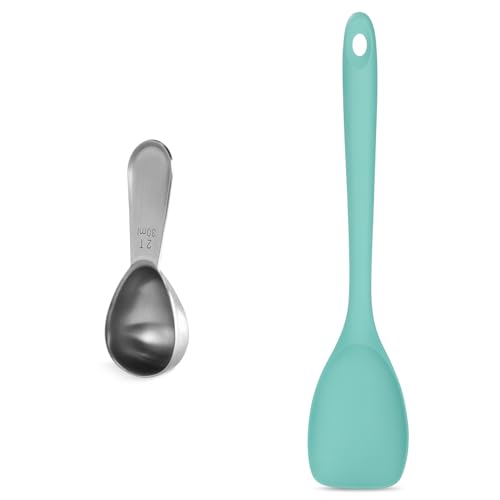 Image of U-Taste 18 /8 Stainless Steel Coffee Scoop 2 Tablespoon Metal Measuring Spoon and 600ºF Heat Resistat Spatula Spoon Flexible Silicone Cooking Scoop Spoonula (Aqua Sky)