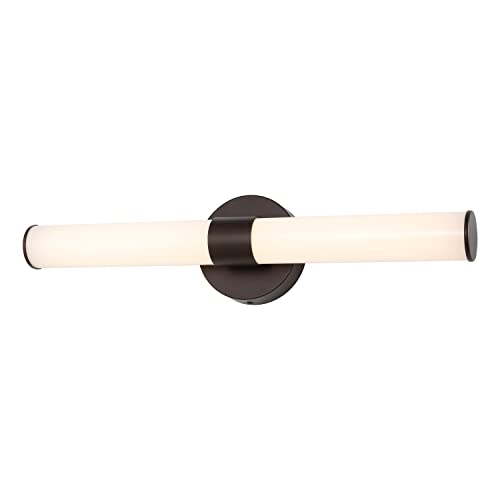 Image of JONATHAN Y 20 inch Oil Rubbed Bronze /White Integrated LED Vanity Light, Mid-Century Modern Iron Sconce with Frosted Acrylic Shade, Dimmable Bathroom Light Fixture for Mirror, 3000K (JYL7119C)