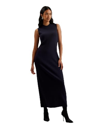 Photo de Ted Baker WMD-sandiii-Ribbed Crew Neck Knitted Column Maxi Dress Robe décontractée, Bleu Marine, 36 Femme