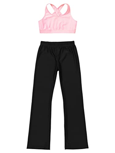 Kids Girls Dance 2 Pieces Clothes Sport Bra Tops and Bell Bottoms Set Workout Gym Yoga Outfits3