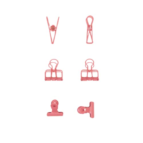 Image of Craftelier - Set of 6 Metal Clamps with 3 Different Sizes and 3 Different Designs | Holds for Scrapbooking and Craft Materials | Dimensions 1 x 5.5 cm, 3 x 4 cm, 3 x 3 cm - Bubblegum Pink Colour