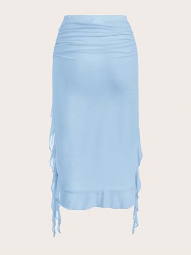 Women's Flowy Trendy Skirt Solid Color Ruched Ruffle Hem Skirt4