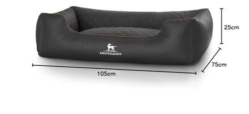 Knuffelwuff Orthopädisches Hundebett Madison aus laser-gestepptem Kunstleder XL 105 x 75cm Schwarz - abnehmbarer Bezug - leicht zu reinigen - für große, mittelgroße und kleine Hunde