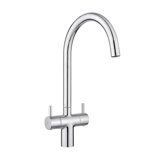 JASSFERRY Chrome Kitchen Mixer Tap Two Lever Handles Monobloc Sink Faucet Ceramic Valve Cartridge Swivel Spout Chrome