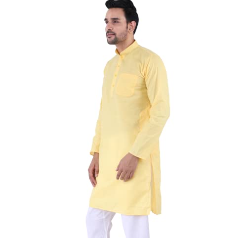 Image of Sadree Men's Cotton Long Solid Color Plain Knee Length Mandrin Collor Full Sleeve Ethnic Kurta Only