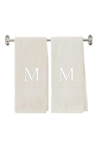 BY LORA Embroidered Monogrammed Terry Cotton Hand Towel Set, Personalized Gift 2Pc-M