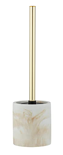WENKO WC-Garnitur Mod. Odos, hochwertiger Bürstenhalter aus stabilem Polyresin in Marmor Optik, inklusive Toilettenbürste, Ø 7,5 x 37 cm, Weiß/Gold
