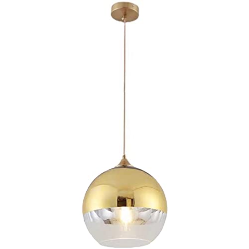 Luz Colgantes de Bola de Vidrio Semi Chapadas, Lámpara Colgante de Techo Simple Moderna, Lámpara de araña para Cocina Comedor Dormitorio (Oro, 20cm)