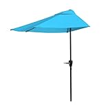 Half Umbrella Outdoor Patio Shade - 9 ft Patio Umbrella with Easy Crank - Small Canopy for Balcony, Table, or Deck by Pure Garden (Brilliant Blue)