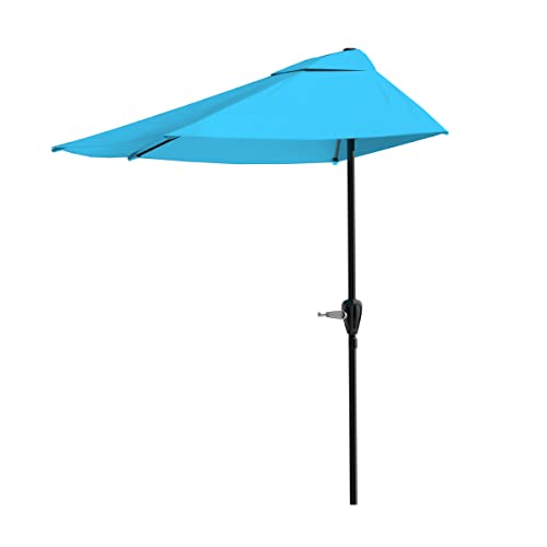 Image of Half Umbrella Outdoor Patio Shade - 9 ft Patio Umbrella with Easy Crank - Small Canopy for Balcony, Table, or Deck by Pure Garden (Blue)