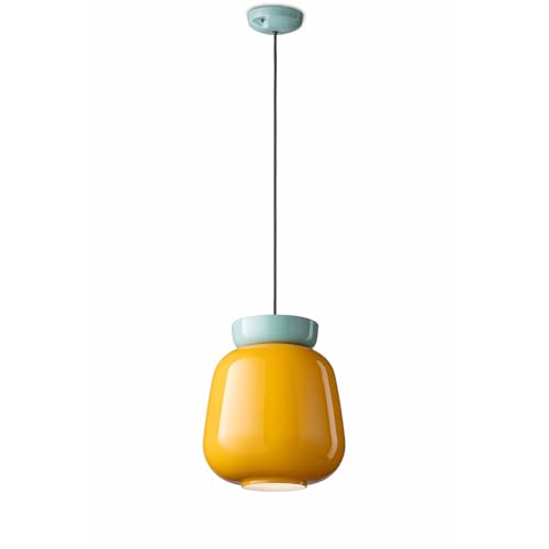 Suspension vintage céramique verre jaune bleu E27 lustre Decò Corcovado