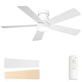 AKOFUN Ceiling Fans with Lights and Remote, Low Profile Ceiling Fan with Light, 6 Speed, Dimmable, DC Motor, Quiet, Timer, Modern LED Ceiling Fan for Bedroom Living Room 48 inch, White