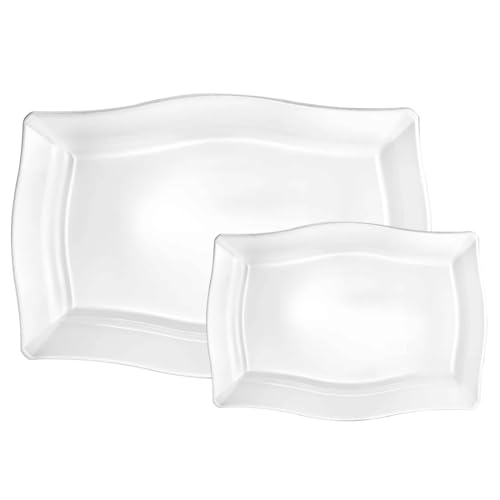 3 Pieces Small and 3 Pieces Large Pearl Fluted Plastic Serving Tray Combo – Disposable, Elegant, Serving Platters for Appetizers, Desserts, Snacks, Parties, Events, Catering, Buffet (60)
