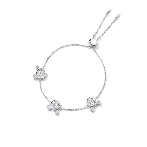 Kaguyo Pulseras de plata para mujer, pulseras de cristal de Mickey Mouse, amatista transparente, circonita rosa, amistad, Minnie Mouse, ajustable, infinito, pulseras de eslabones para mujeres y niñas,