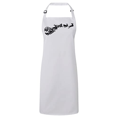 Tablier cuisine premium blanc dessin traineau du Père Noël haut de gamme