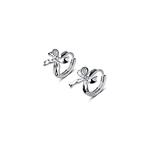 Sweet Bow Knot Small Hoop Earrings S925 Sterling Silver Minimalist Sleeper Round Huggie Hoops Cartilage Earring 10Mm Cuff Studs Cute Ear Jewelry Gifts For Women Girls Sensitive Ears #TOP21