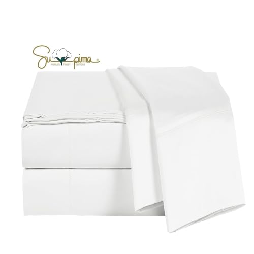Image of 100% Supima Cotton Sheets 600 Thread Count,Bed Sheet Set Queen Size Sheets 4 Pieces,Soft & Silk Sateen Weave, Fits Mattress Up to 18 inch,Deep Pocket, Breathable & Fade Resistant(Pure White,Queen)