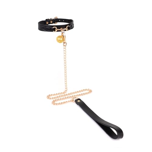 Choker en cuir pour femme avec anneau et chaîne style gothique
