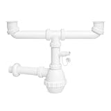 Lemag Sifone Lavello Cucina 2 Vie "Francia" con Attacco Lavatrice – 1"1/2 | Scarico Ø32/40 mm | Sifone Doppio Vasca con Presa Lavatrice Anti-Odore | Fai da Te | Made in Italy