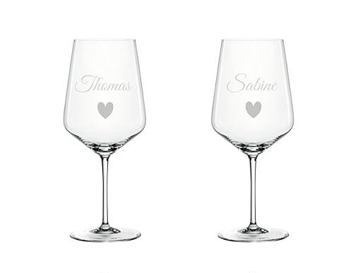 EKM Living Weinglas 2er Set mit Gravur personalisiert mit Namen und Herz/individuelles Geschenk für deine liebsten zu jedem Anlass/Weingläser Spiegelau & Nachtmann Style