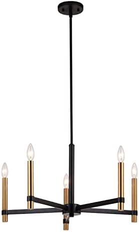 VAXCEL Damen 5 Light Black and Brass Contemporary Candle Chandelier