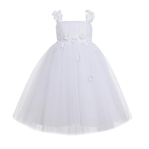 IDOPIP Flower Girls White Tutu Dress for Kids Baby Wedding First Communion Birthday Party Dresses Toddler Little Princess Pageant Formal Baptism Christening Prom Gown White - Flower 18-24 Months