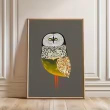 BMGKYAGL Nowoczesny i humorystyczny plakat ze złotą sową idealny do wystroju domu: kuchni, sypialni i salonu (30 x 45 cm/rama wewnętrzna)