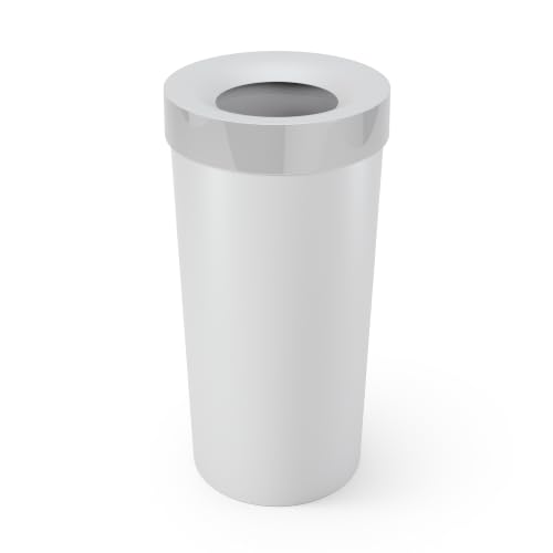 Image of Umbra Vento Kitchen Trash Can, Open Top 16.5 Gallon Garbage Can, Grey | Durable construction, compatible with drawstring bags, residential or commercial use, wipe clean maintenance