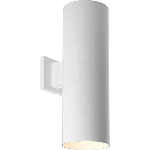 Image of Progress Lighting 6-Inch Cylinder Outdoor Wall Sconce, 2-Light Modern Wall Mount Up and Down Lights, Interior and Exterior Lighting for Home or Porch, Aluminum Construction, White (P5642-30)