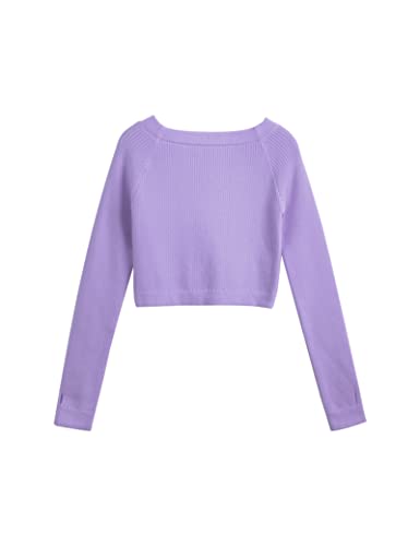 Daydance Knit Light Purple Girls Ballet Sweaters Pullover Boat Neck Dance Crop Top for Leotards